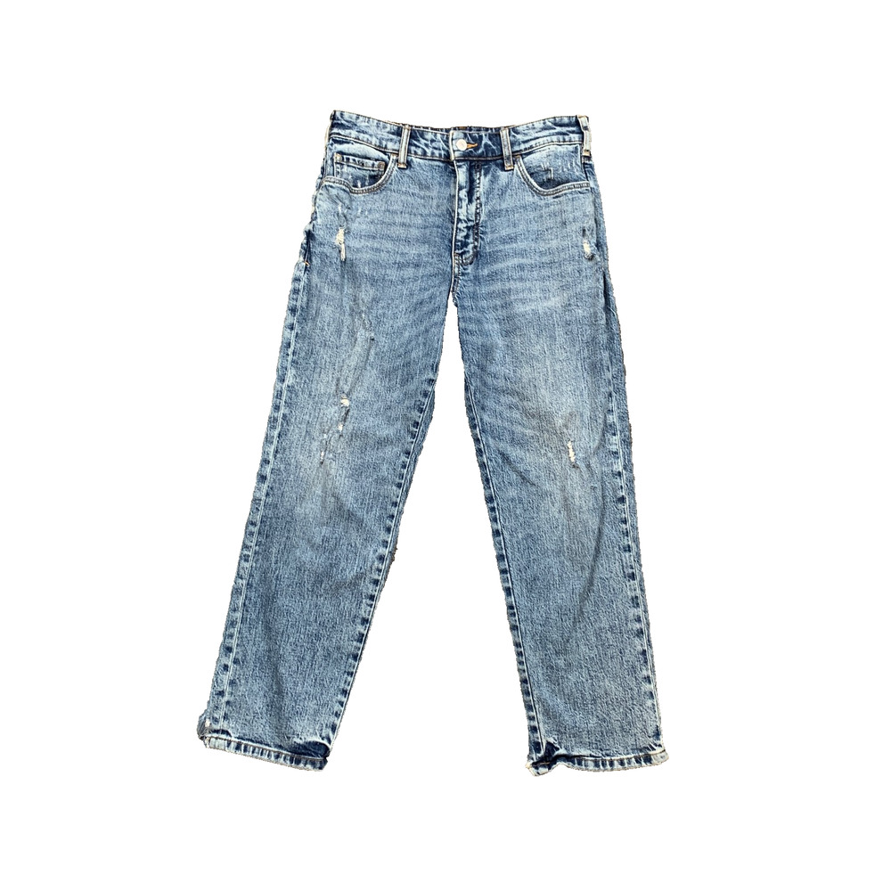 Pilcro Jeans Womens 26P Petite Denim Mom Distressed Destroyed Hem Straight Leg